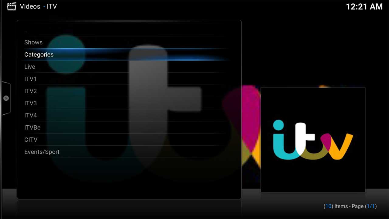 ITV Categories Main Menu