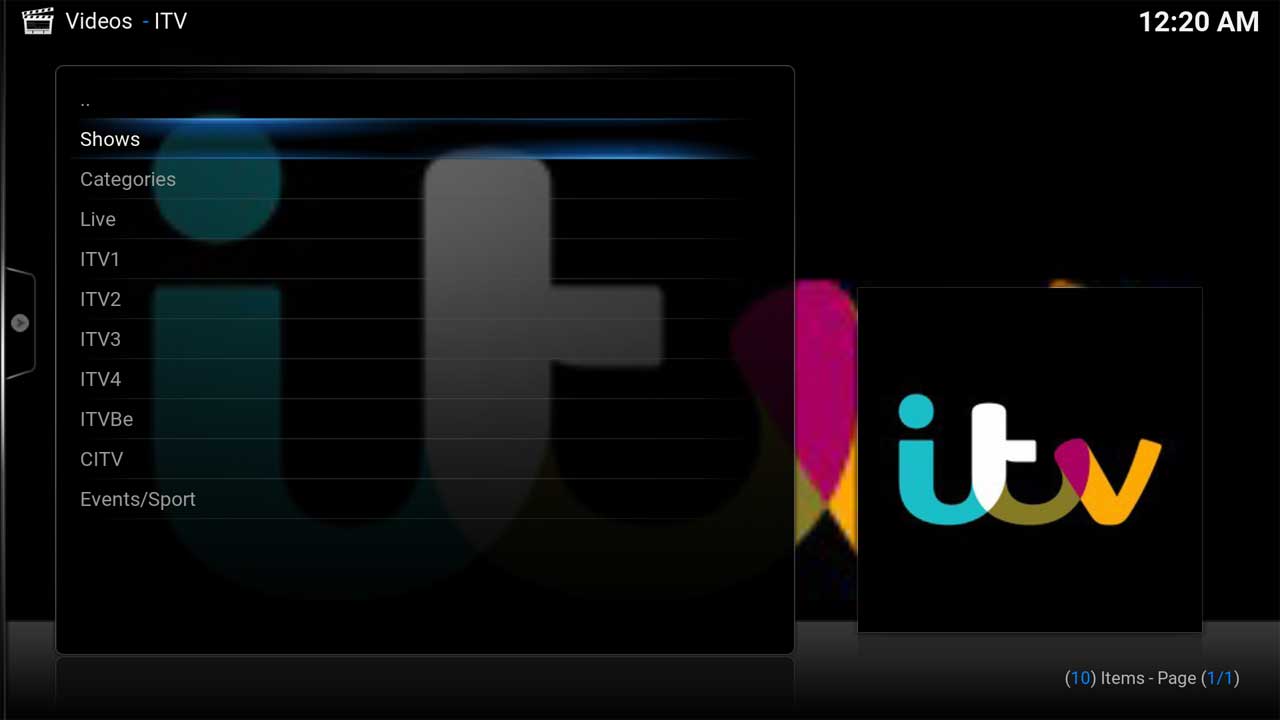 ITV Shows Main Menu