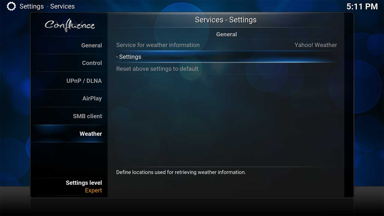 Services Settings Weather